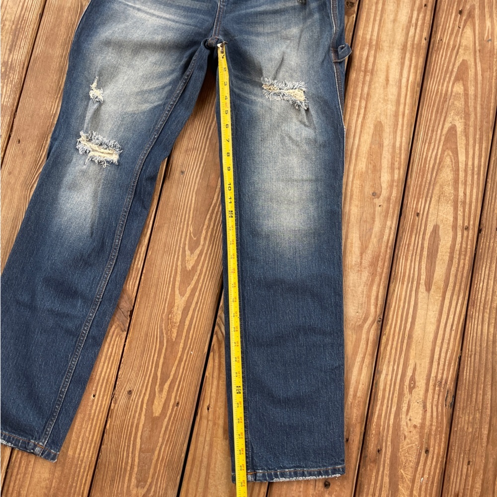 Cleo + Wolf High Rise Straight Carpenter Jeans Distressed Dark Wash 27x32 - Picture 8 of 13